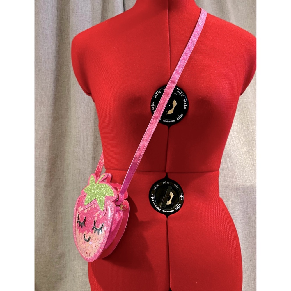 Kawaii pink glitter strawberry cute face- shakeable hearts confetti girls purse - Picture 2 of 4